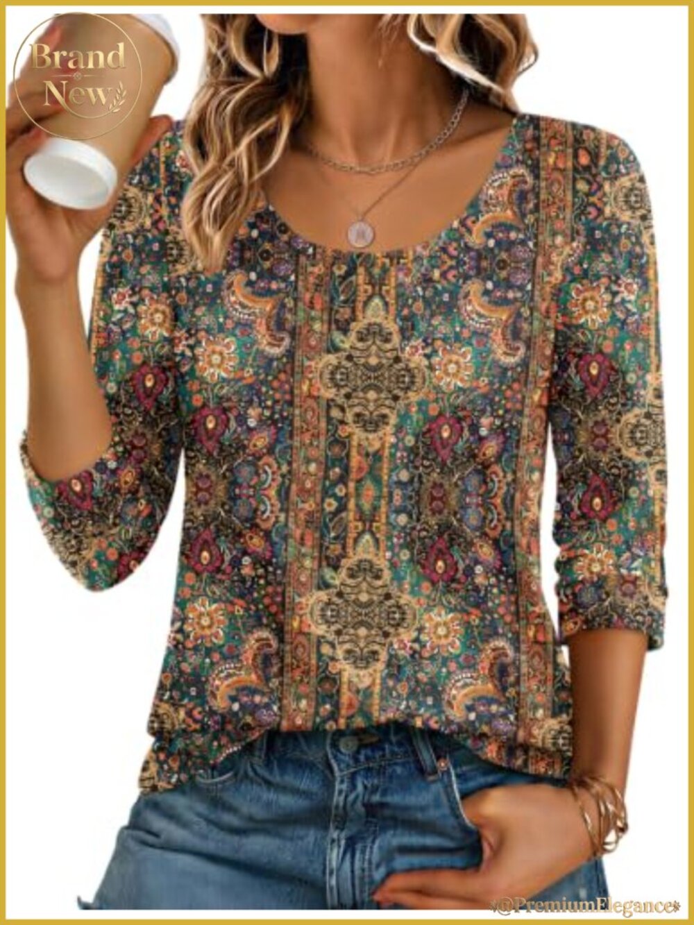 Women's Slim Fit 3/4 Sleeve Scoop Neck T-Shirt Casual Basic Tee